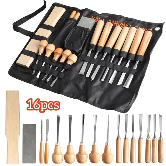 ASKITO Wood Carving Tools, 16PCS Professional Carving Knife Tool Set for Woodworking Premium Wood Handle with Chisel Gouge Whetstones