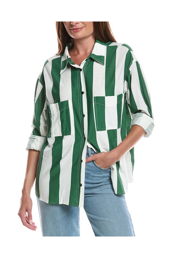 womens Oversized Knit Shirt, 1, Green