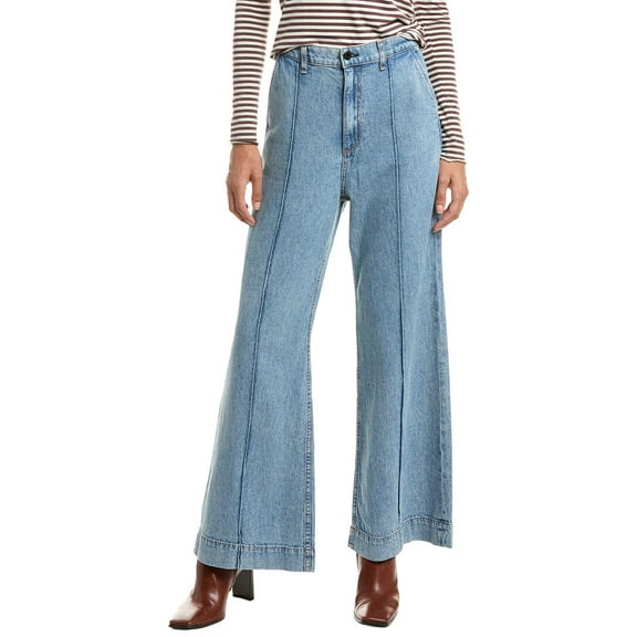 ASKK NY womens Pintuck Linen-Blend Loma Wide Leg Jean, 26, Blue