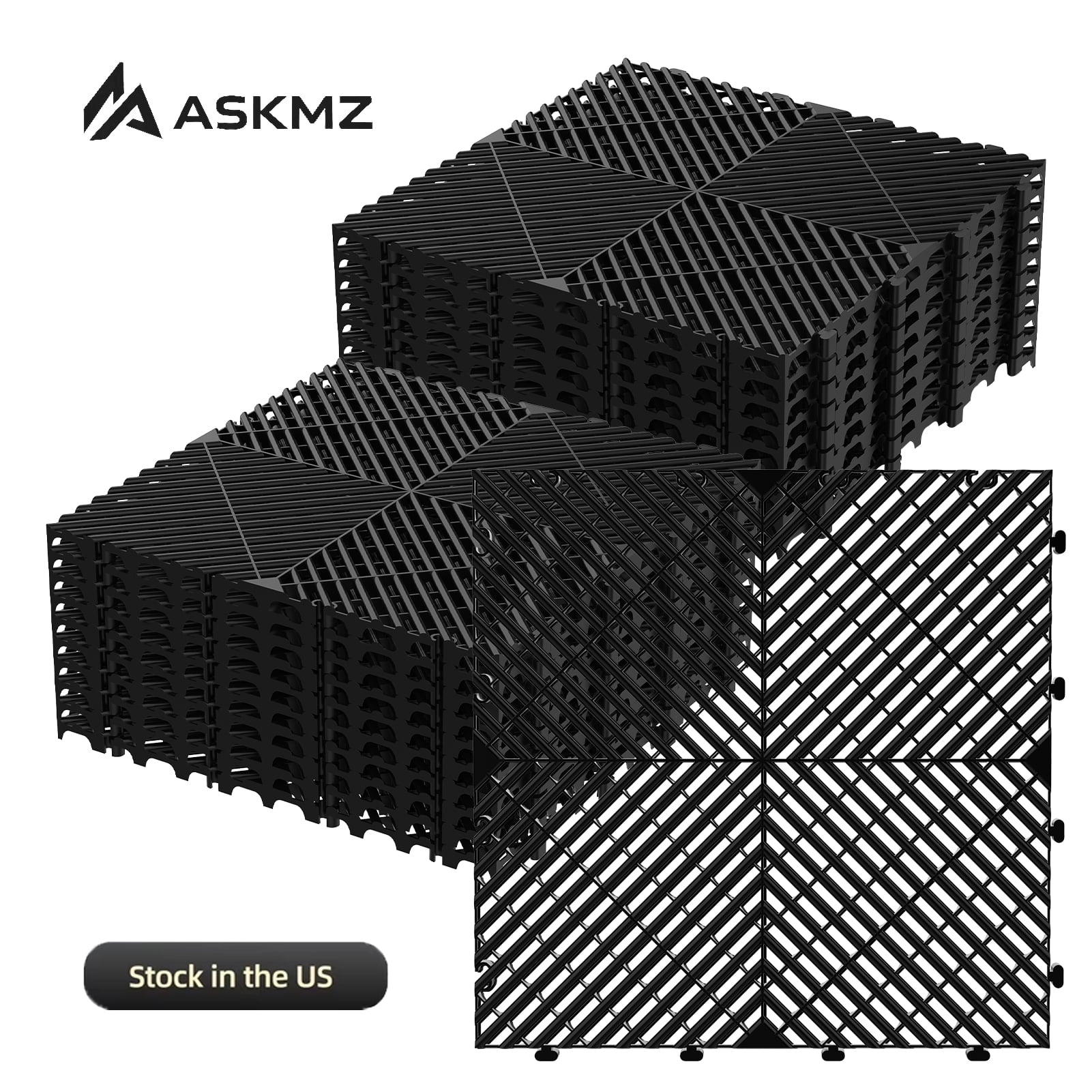 ASKMZ 20 Pack Interlocking Drainage Floor Tiles Non Slip PP Plastic Mat ...