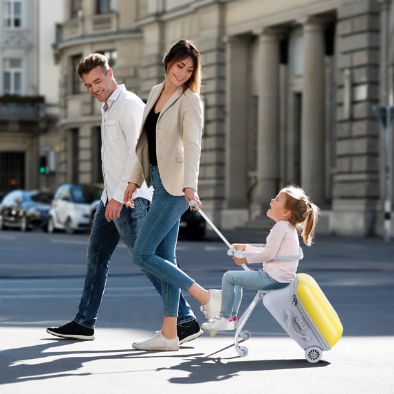 ASKMZ Small Rolling Suitcase Mom Suitcase Toddler Hard Luggage with Guardrail for Travel, Seat Design, Ergonomic Pull Rod