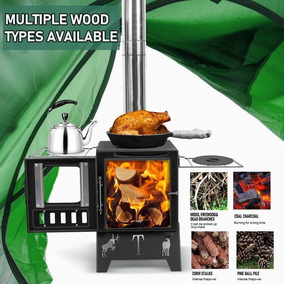ASKMZ Heating Wood Stove, Portable, Tent Folding, with pipes, for camping.