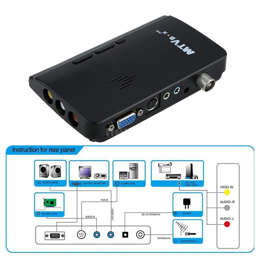 ASKMZ Mini TV Box Digital Computer RF AV to VGA HDTV Programs Tuner Receiver Monitor