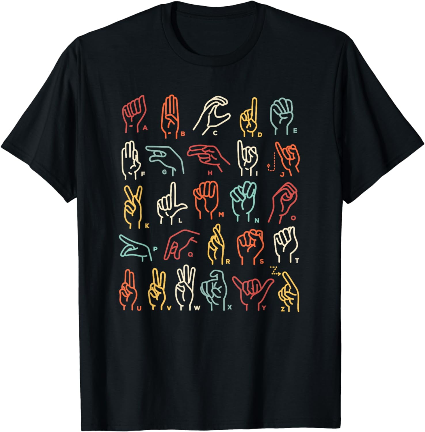 ASL ABC American Sign Language Alphabet Retro Deaf Awareness Cotton T ...