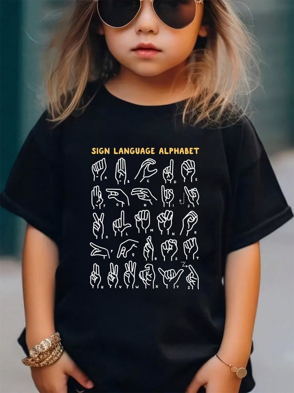 ASL ABC American Sign Language Alphabet Retro Deaf Awareness Men Women KidsCotton Soft Graphic Tee Breathable Playwear T-Shirt