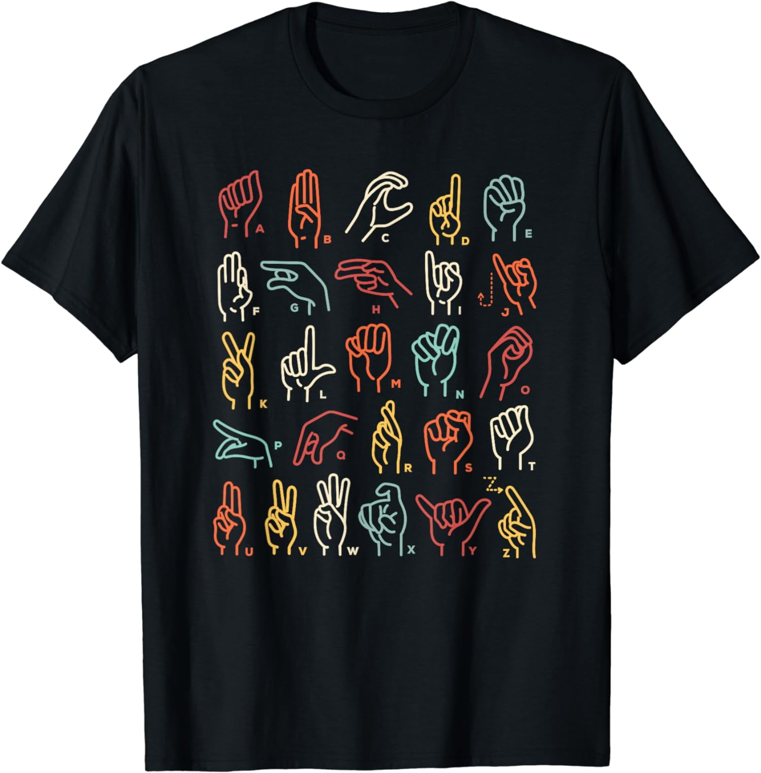 ASL ABC American Sign Language Alphabet Retro Deaf Awareness T-Shirt ...