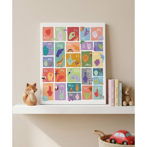 ASL Alphabet Animals Wall Art Print, Unframed Paper Poster 24x36in