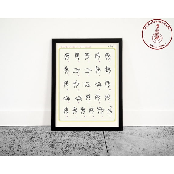 ASL Alphabet Learning Wall Art Print, Unframed Paper Poster 8x10in