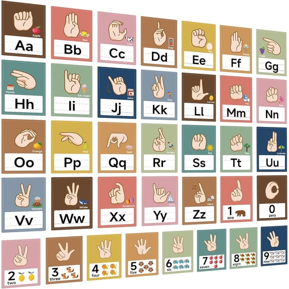 ASL Alphabet Line Bulletin Board Set ABC Number Learning Sign Language Flash Cards Sign Language Posters Bulletin Board Wall Decorations for to School Classroom Homeschool