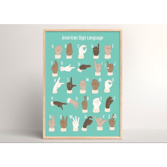 ASL Alphabet Wall Art Print, Unframed Paper Poster 11x14in