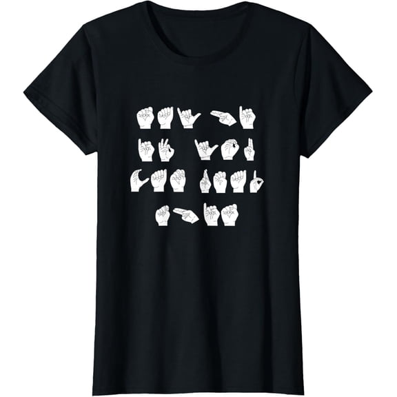 ASL American Sign Language Finger Spell Hand Graphic T-Shirt, Black Unisex Casual Tee For Adult Men Women