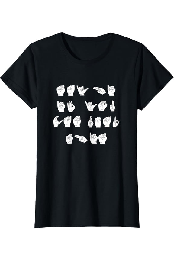 ASL American Sign Language Finger Spell Hand Graphic T-Shirt, Black Unisex Casual Tee For Adult Men Women