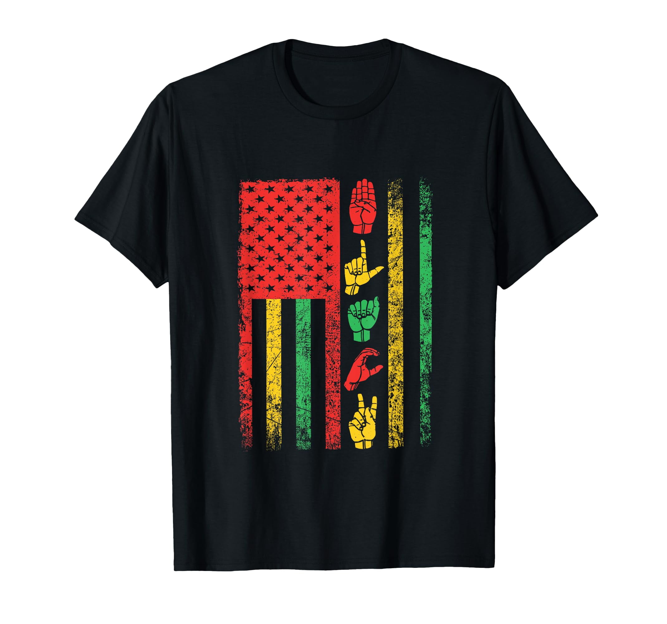 ASL Black Flag African American Sign Language Black Deaf T-Shirt ...