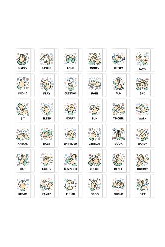 ASL Flash Cards for Beginners, 36 Sign Language Flashcards for Teen, Learn to Sign, Early Learning Study Materials Classroom Homeschool, Version A