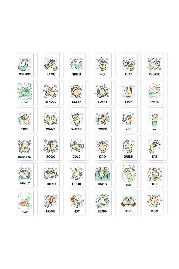 ASL Flashcards, 36 Pcs American Sign Language Learning Cards for Beginners, Educational Sign Language Communication Tool for Classroom, Home Schooling and Speech Therapy,A