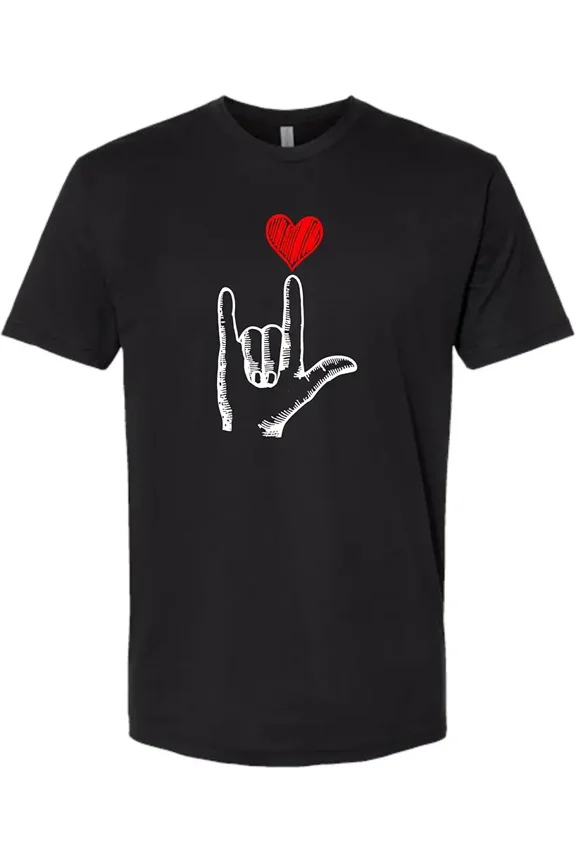 ASL Hand Sign I Love You Red Heart Graphic Unisex Soft T-Shirt