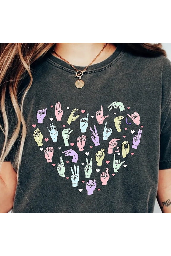 ASL Heart Alphabet Teacher Shirt, Sign Language Shirt, ASL Gifts, Deaf Shirt, Sign Language Interpreter, Deaf Awareness Shirt, Unisex T-Shirt