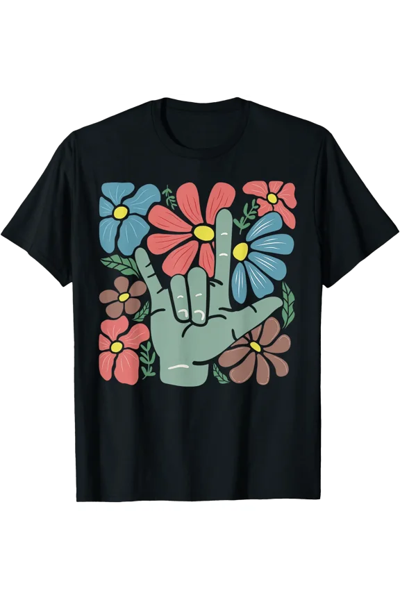 ASL I Love You Boho Floral Sign Language SLP Therapist T-Shirt, Unisex T-Shirt