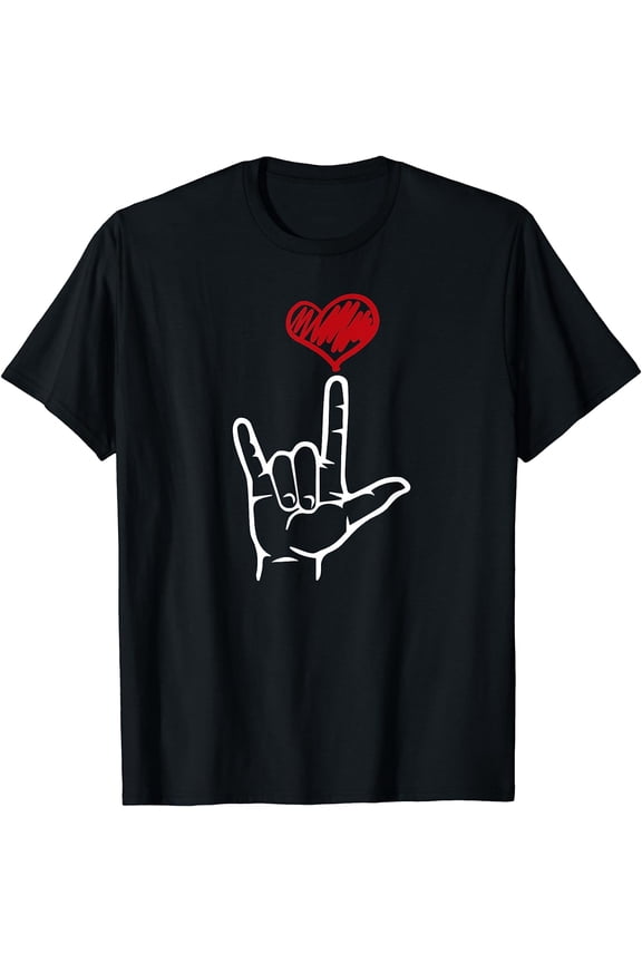 ASL I Love You Hand Heart American Sign Language T-Shirt Black Large