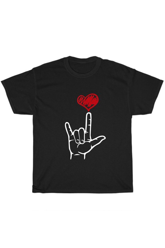 ASL I Love You Hand Heart American Sign Language T-Shirt Unisex Funny Tee Gift