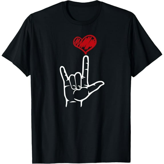 ASL I Love You Hand Heart American Sign Language T-ShirtMen and women, Black T-shirt, size: Extra large