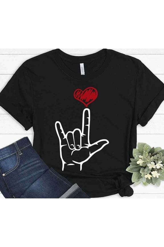 ASL I Love You Hand Sign Heart American Sign Language Deaf Awareness Unisex T-Shirt, S-5XL