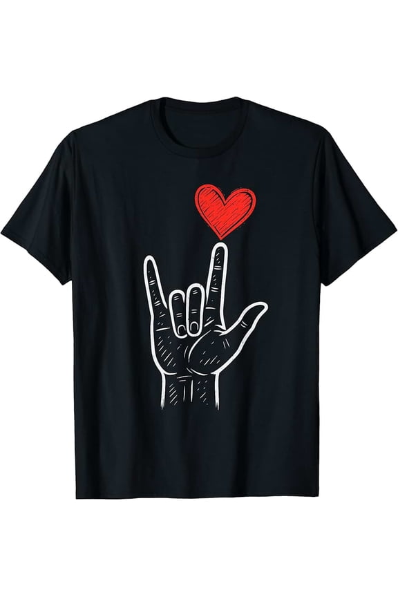 ASL I Love You Hand Sign Red Heart Unisex Graphic Short Sleeve T-Shirt