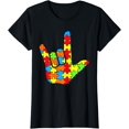 thumbnail image 1 of ASL Love Sign Language Autism Gift Awareness Support T-Shirt, 1 of 3