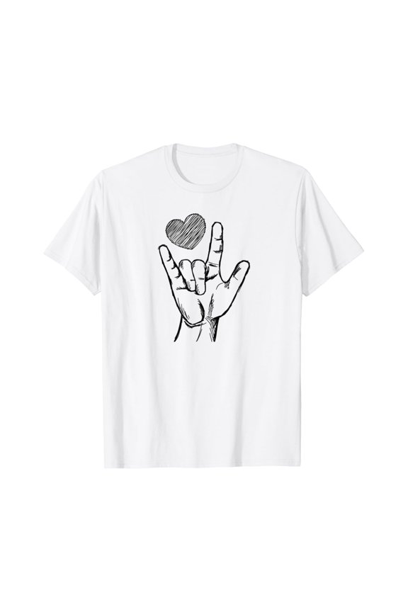 Asl Love Sign Language Heart Love Day Gift T-Shirt WHITE Unisex S-5XL Hot Trending Shirt, Vintage Birthday Gift