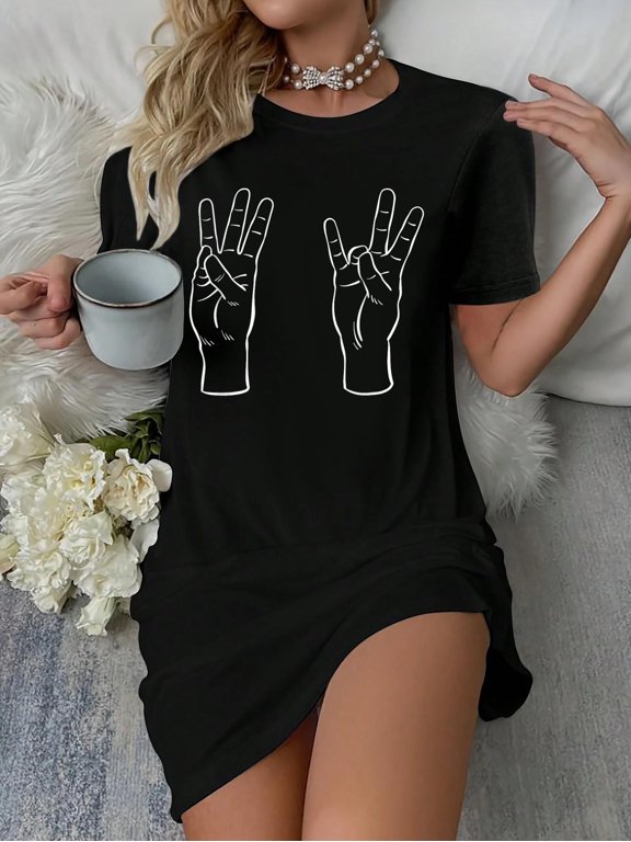 ASL Sign Language Funny 67 Meme Viral Hand Signs Slang T-Shirt Dress Casual Summer Dress Everyday Outfit