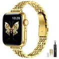 thumbnail image 1 of ASLL Slim Metal Band Compatible with Apple Watch Band 42mm(Series 10) 41mm 40mm 38mm Dressy Stainless Steel Chain Strap for Women iWatch Bands Series 9 8 7 6 5 4 3 2 1 SE Gold, 1 of 8