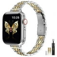 thumbnail image 1 of ASLL Slim Metal Band Compatible with Apple Watch Band 49mm 46mm 45mm 44mm 42mm（Series 3/2/1）Dressy Stainless Steel Chain Strap for Women iWatch Bands Series 10 9 8 7 6 5 4 SE Ultra 2 1,Silver Gold, 1 of 8