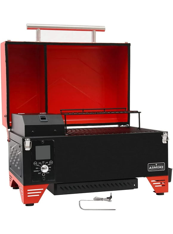 ASMOKE AS350 Portable Wood Pellet Grill & Smoker, Superheated Steam Technology, 8-In-1 Cooking Versatility, 256 Sq in Burgundy Red
