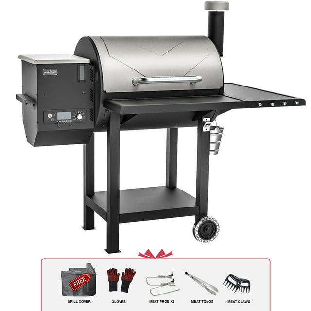 ASMOKE AS660N1 Wood Pellet Grill and Smoker 700 sq. in. with 2 Meat Probes, Chrome