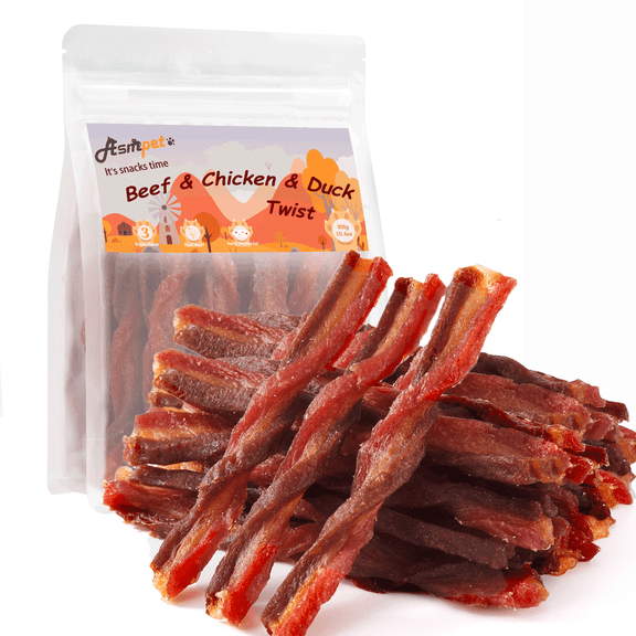 ASMPET Chicken Dog Treats, Beef and Duck Jerky Chew for Small Medium Large Dog, 10.6 oz