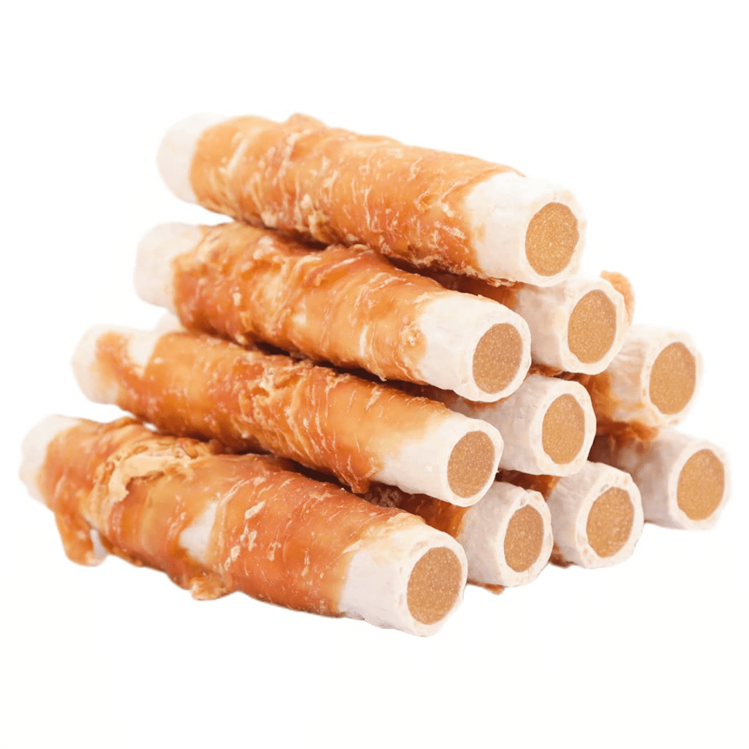 ASMPET Chicken Wrapped Rawhide Sweet Potato Stick Dog Treats, Long Lasting Dog Chew, Teeth Cleaning Dog Treats for Medium Large Dogs, 6 Pcs