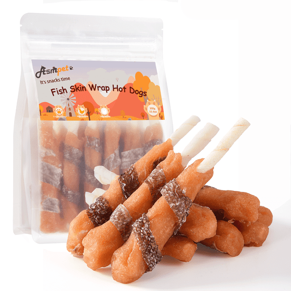 ASMPET Chicken Wrapped Dog Treats, Rawhide & Cod Skin Dental Chew, 10.6 oz