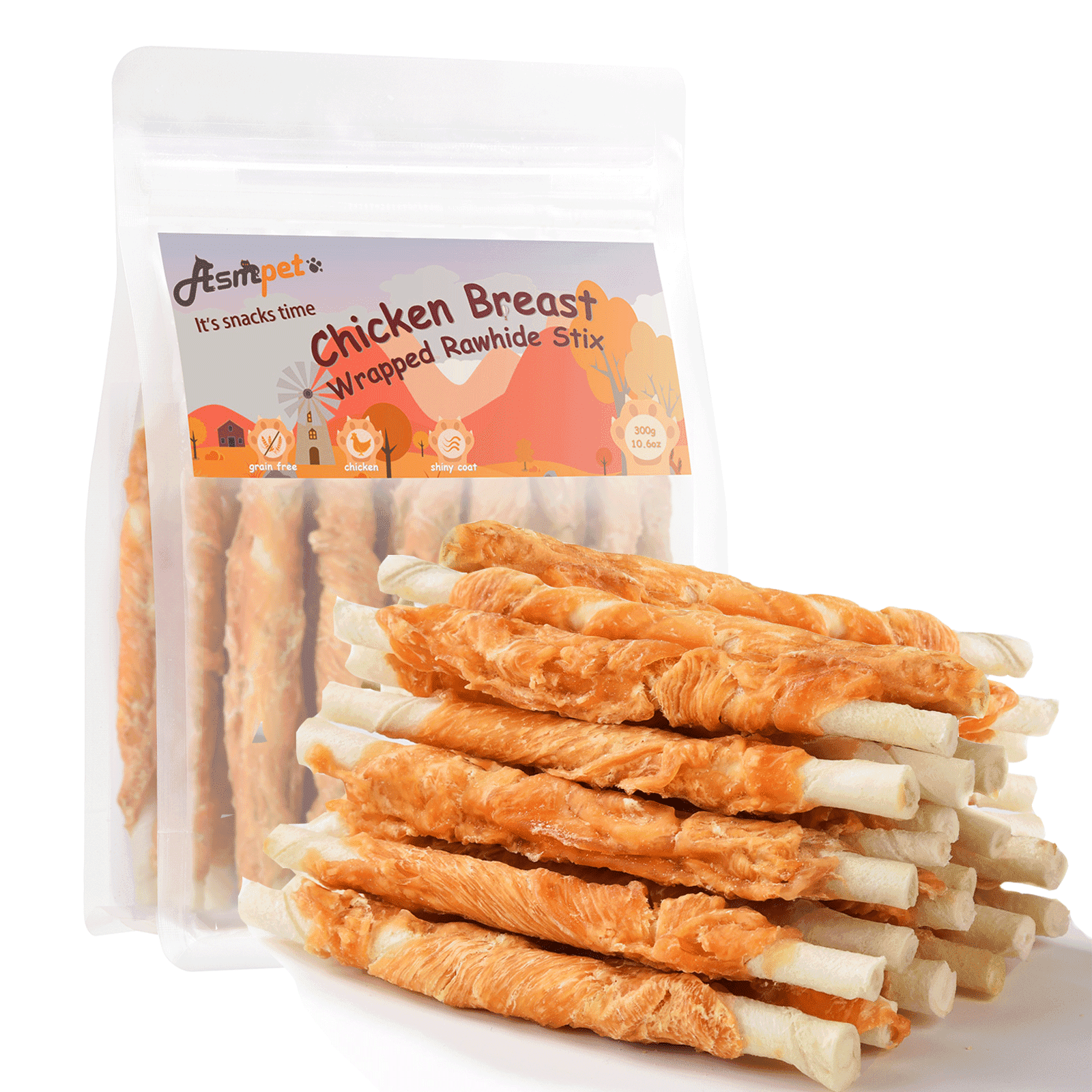 Walmart Saving of  ASMPET Rawhide Dog Chew,Natural Chicken Wrapped Long-Lasting Treat for Dog, 10.6 oz.