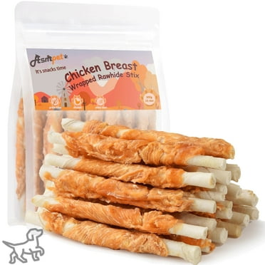 ASMPET Chicken Wrapped Rawhide Dog Treats, Long Lasting for Strong Chewers, Dental Care Bones, 10.6oz