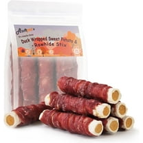 ASMPET Rawhide Dog Treats Duck Wrapped Rawhide Sweet Potato Stick, Long Lasting Dog Bone, Teeth Cleaning for Medium Large Dogs, 10.6oz
