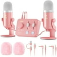 thumbnail image 1 of ASMR Microphone Equipment Bundle with Audio Interface, Immersive 3D Stereo Audio, Dual Condenser Mics with Audio Mixer, Clear Sound, Volume Control, with Furry Windscreens, Set for ASMR, Pink, 1 of 8