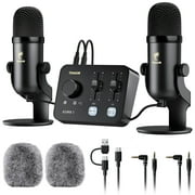 ASMR Microphone Equipment Bundle with Audio Interface, Immersive 3D Stereo Audio, Dual Condenser Mics with Audio Mixer, Clear Sound, Volume Control, with Furry Windscreens, Set for ASMR, Black