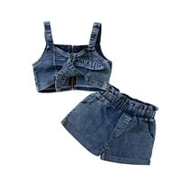 ASNOUIFU 1-6Y Kids Girls Fashion Summer Clothes Sets  2Pcs Sling Sleeveless Tops + Denim Short Pants Children Casual Outfits