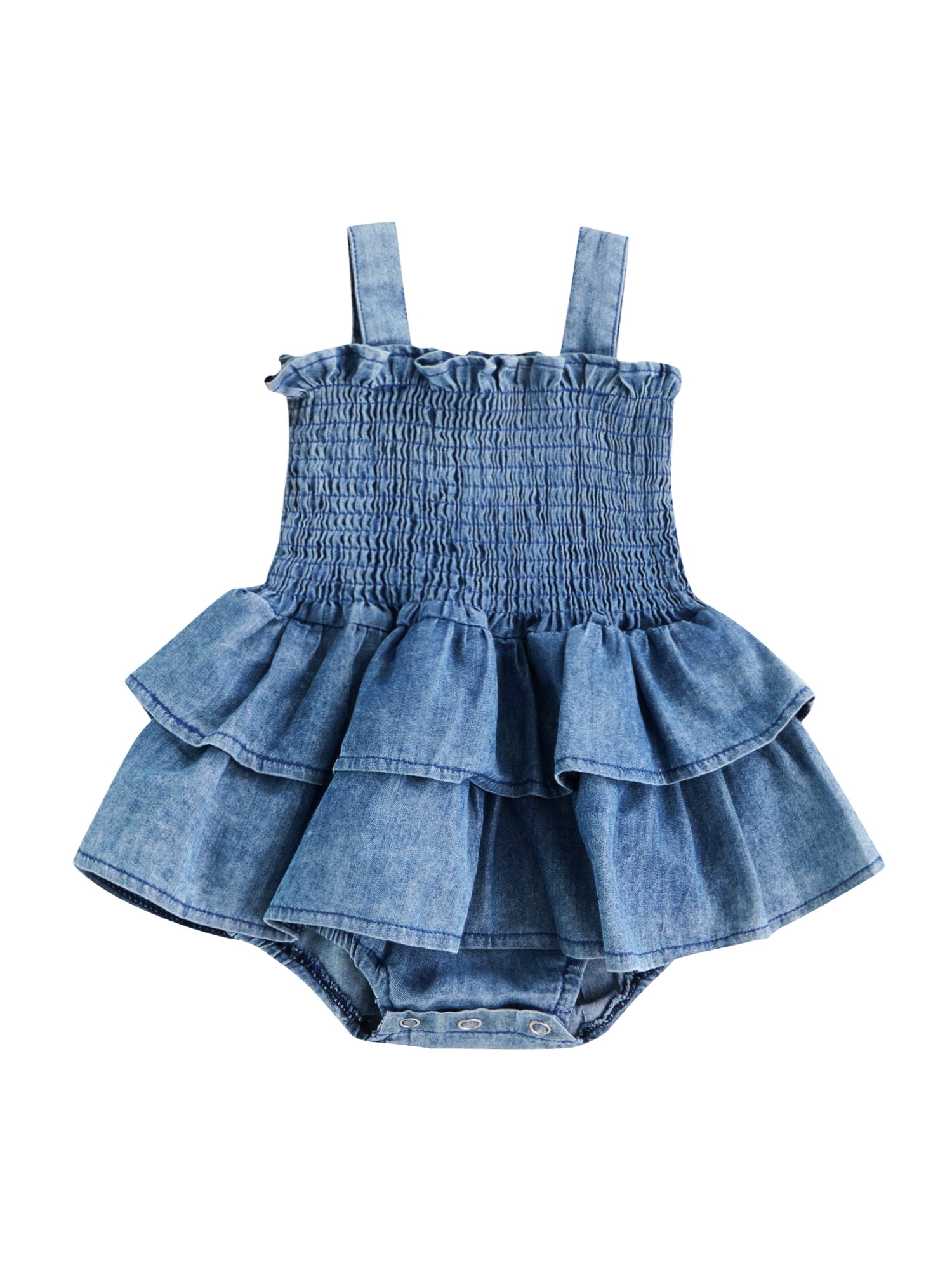ASNOUIFU Baby Toddler Girl Romper Dresses 0 3 6 12 18 Months Sleeveless Suspender Pleated Design Ruffle Hem Bottom Snap Button Cute Jumpsuit