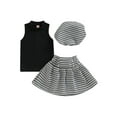 thumbnail image 1 of ASNOUIFU Kids Girls Skirt Set, Sleeveless Crew Neck Vest + Houndstooth A-line Skirt + Hat Summer Outfit, 1 of 8
