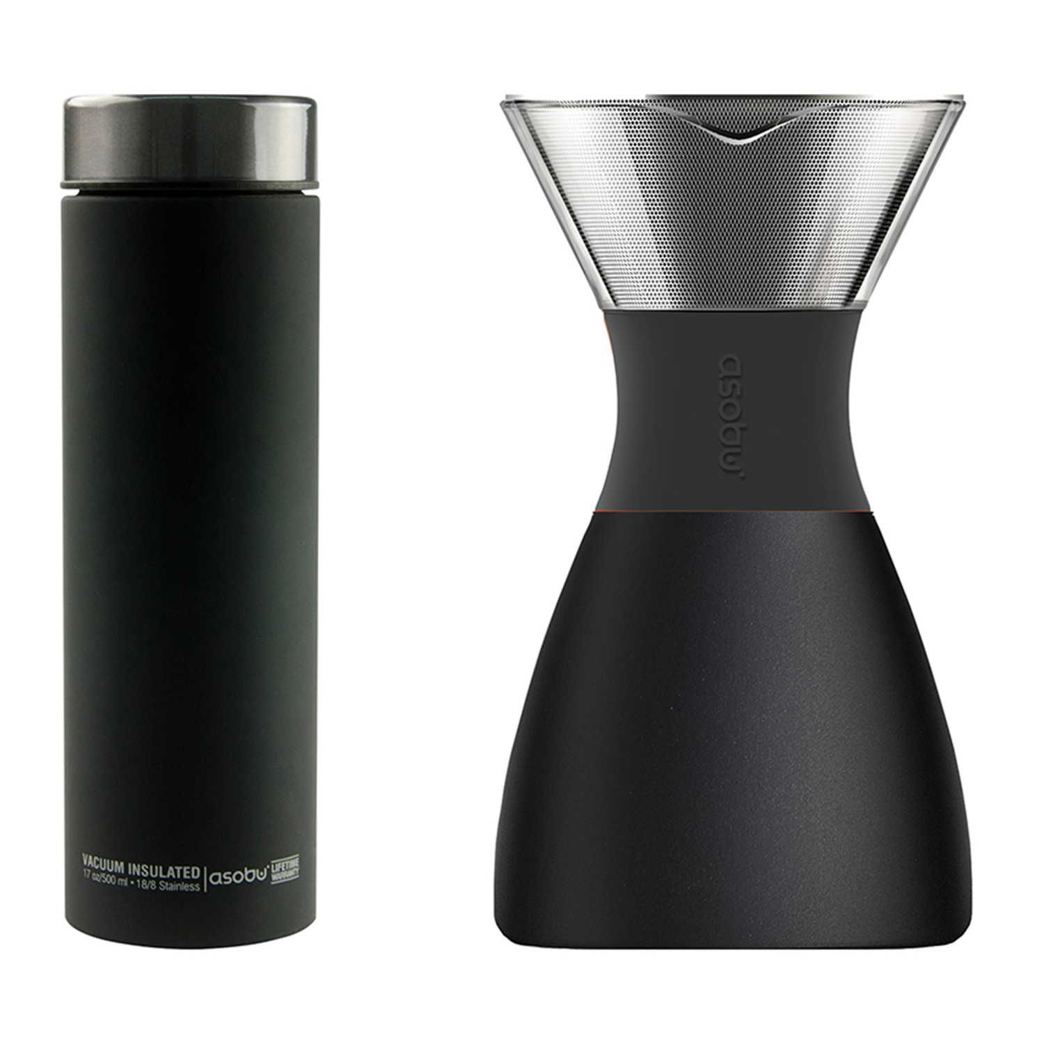 ASOBU 32-Ounce PourOver Insulated Coffee Maker (Black) & 17-Ounce Le Baton Travel Bottle (Smoke)