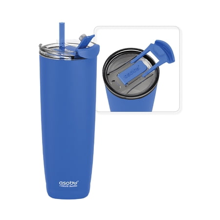 ASOBU NA-BF23B 20-Oz. Aqualina Double-Wall-Insulated Stainless Steel Tumbler with Straw (Blue)