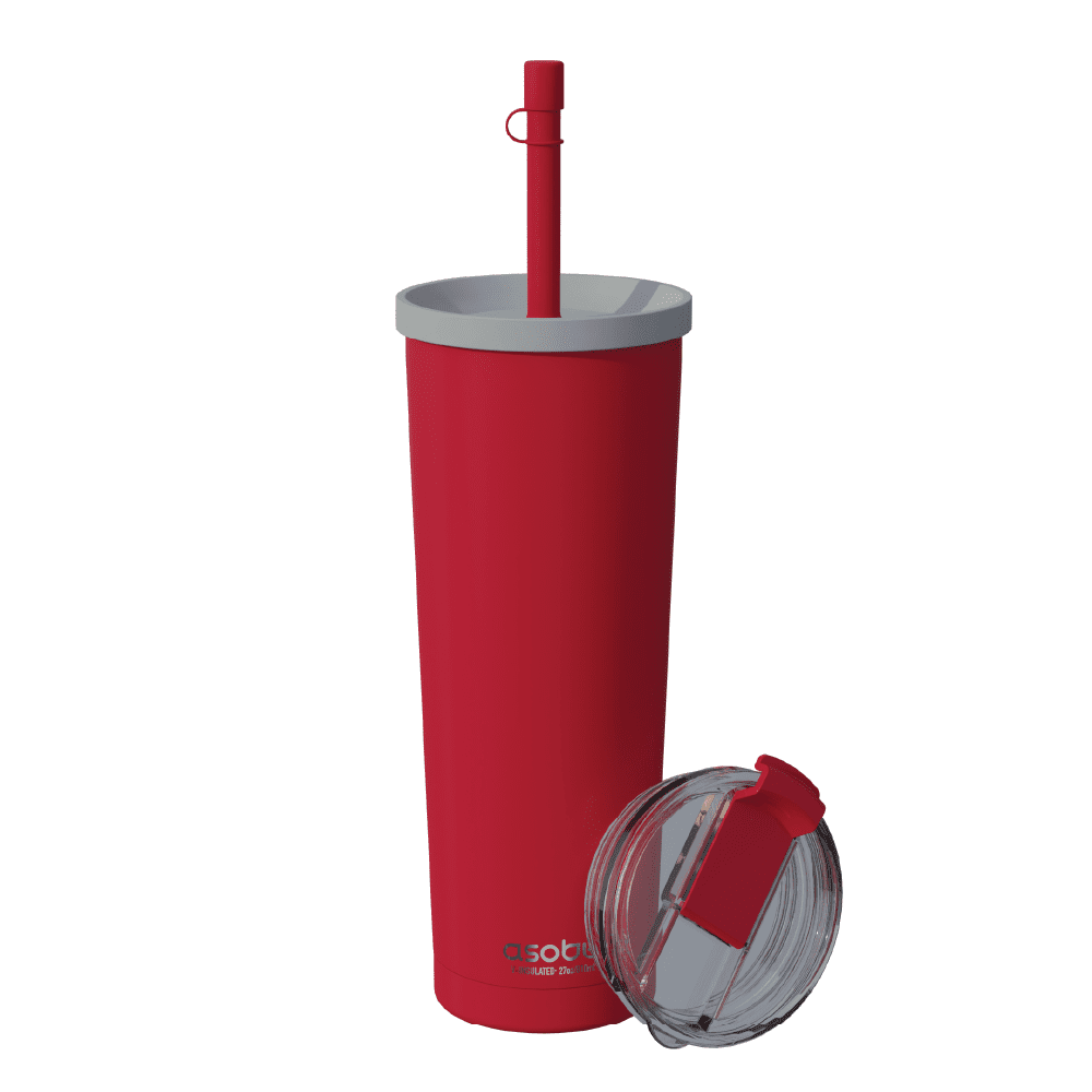 Red Stainless Steel Insulated Travel Tumbler with Dual Lid