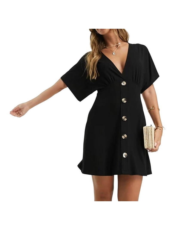 Design Flutter Sleeve Mini Tea Dress with Button, Size 4