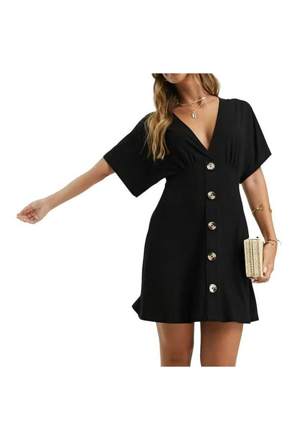 Design Flutter Sleeve Mini Tea Dress with Button, Size 4